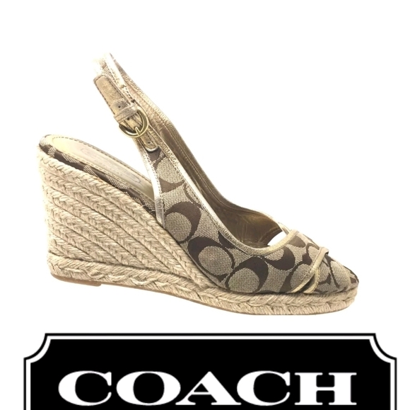 NEW AUTHENTIC VINTAGE COACH SIGNATURE C WEDGE SHOES SIZES 8 & 11 - Picture 2 of 16